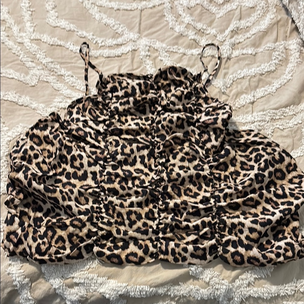 H&M Leopard Print Ruched Crop Top